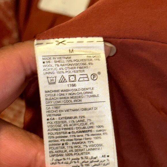 Old Navy Pea Coat Women’s Medium Red White Plaid Wool Blend Pockets Zip Front - Picture 6 of 10